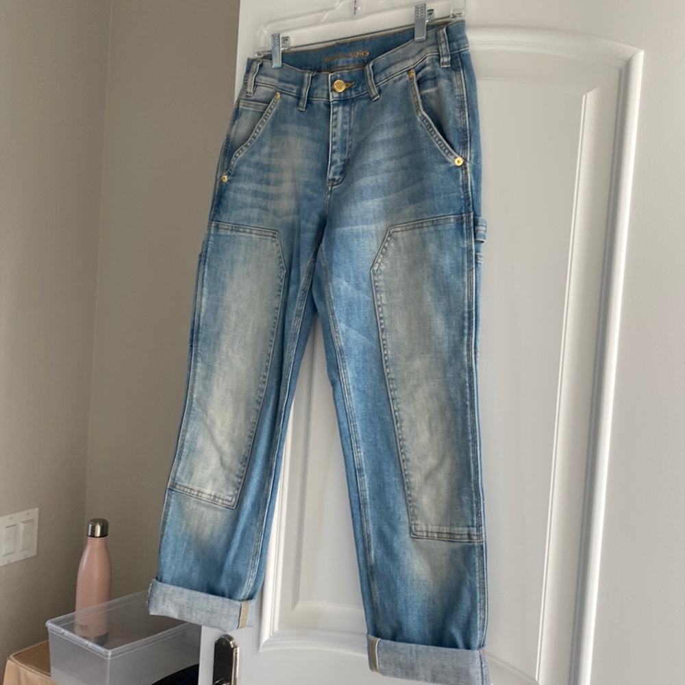 Michael Kors mid rise pedal pushers or ankle length jeans.